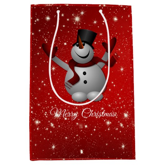 Sac Cadeau Moyen Snowman sur l'Arrière - plan rouge (Devant)