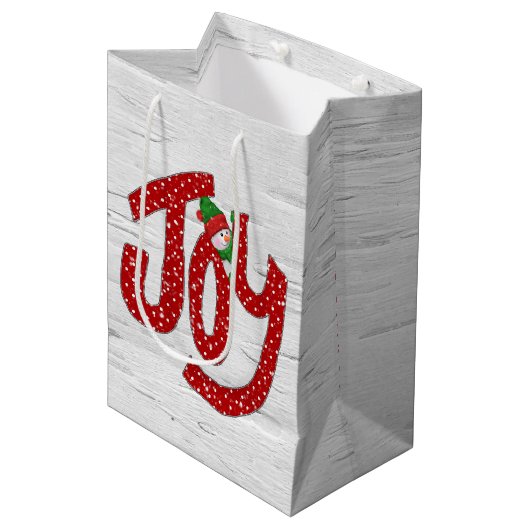 Sac Cadeau Moyen Snowman Sur Polka Dot Joy (Devant Angle)