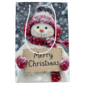 Sac Cadeau Moyen Snowman tenant un joyeux signe de Noël (Devant)