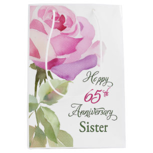 Sac Cadeau Moyen Soeur jubilé 65e anniversaire Rose rose