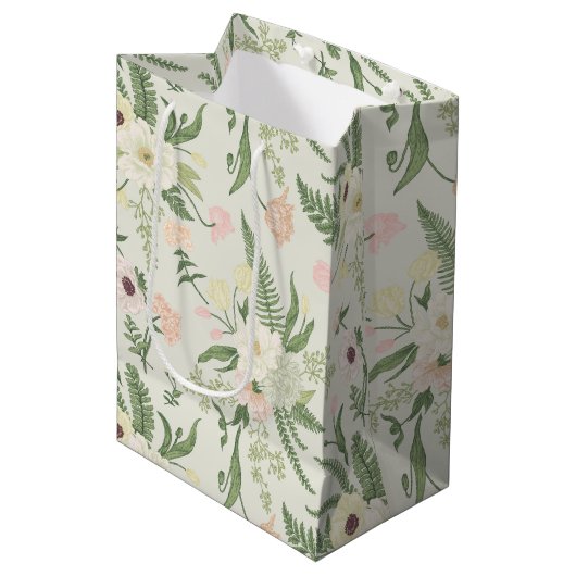 Sac Cadeau Moyen Soft Mint Green Garden Motif (Devant Angle)