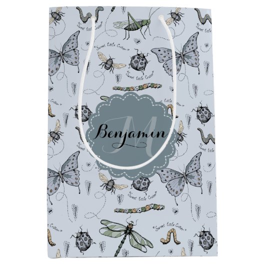 Sac Cadeau Moyen Soft Pastel Blue Boho Baby Bugs Enfants & Bébé (Devant)