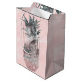 Sac Cadeau Moyen Soirée d'ananas rose Gold Pink Tropical (Dos Angle)