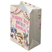 Sac Cadeau Moyen Soirée d'anniversaire aux chiots mignons (Devant Angle)