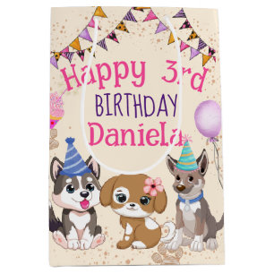 Sac Cadeau Moyen Soirée d'anniversaire aux chiots mignons