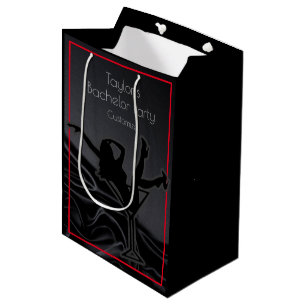 Sac Cadeau Moyen Soirée de célibataire silhouette en satin noir