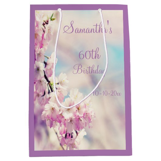 Sac Cadeau Moyen Soixantième fête d'anniversaire de belle fleur (Devant)