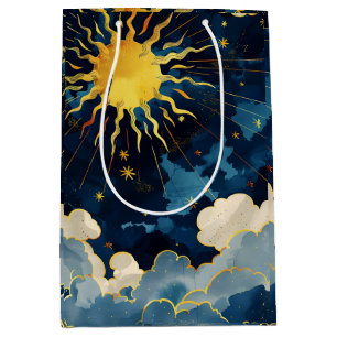 Sac Cadeau Moyen Soleil céleste moderne, étoiles et nuages bleus