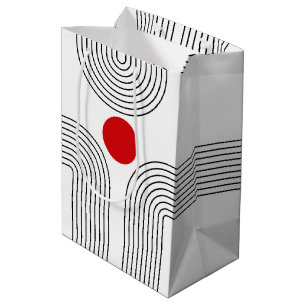 Sac Cadeau Moyen Soleil rouge et arcs noirs et blancs du milieu du