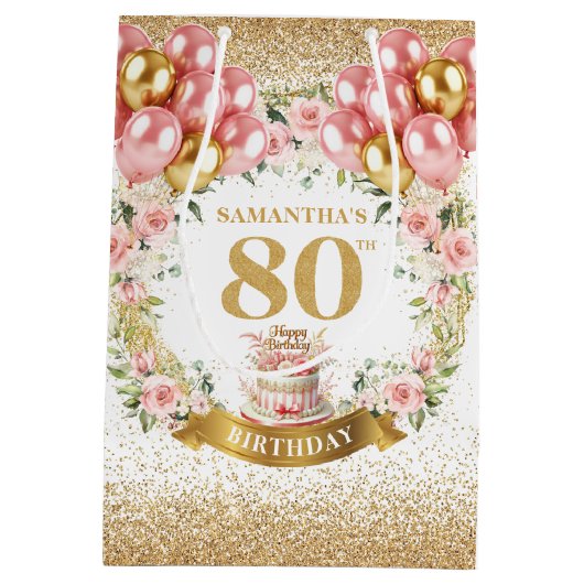Sac Cadeau Moyen Sophisticated Gold Numéro 80e Anniversaire Petal s (Dos)