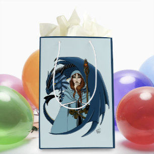 Sac Cadeau Moyen Sorcière du Dragon Bleu Flocons de Neige