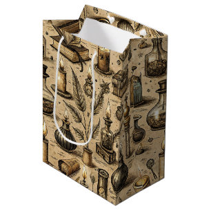 Sac Cadeau Moyen Sorcière Sépia Alchimie Livres Potion Vintage