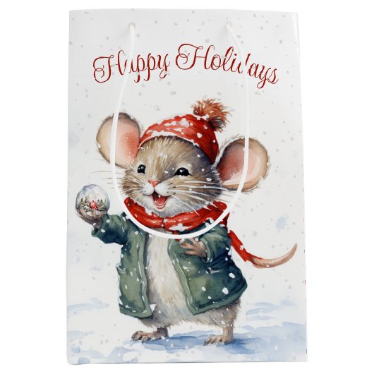 Sac Cadeau Moyen Souris De Noël Dans Les Snowflakes (Devant)
