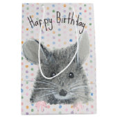 Sac Cadeau Moyen Souris Gris D'Anniversaire À Points (Devant)