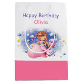 Sac Cadeau Moyen Sous la mer, mignonne Sirène Anniversaire (Devant)