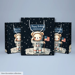 Sac Cadeau Moyen Space Explorer Bear Gift Bag pour garçon Anniversa