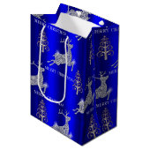 Sac Cadeau Moyen Sparkings Diamond Reindeer Silver Christmas Blue (Devant Angle)