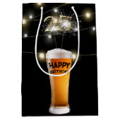 Sac Cadeau Moyen Sparklers En Verre De Bière 25e Anniversaire (Devant)