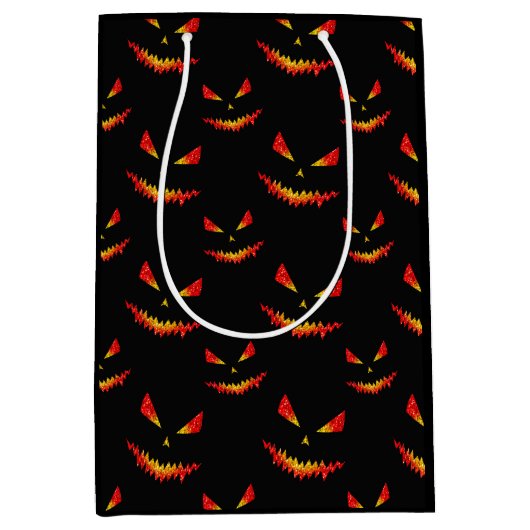 Sac Cadeau Moyen Sparkly Jack O'Lantern face motif Halloween (Devant)