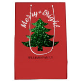 Sac Cadeau Moyen Sparkly Merry Bright Christmas tree Custom name (Dos)