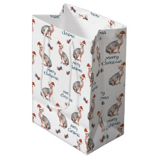 Sac Cadeau Moyen Sphynx Chat sans cheveux Père Noël Casquette