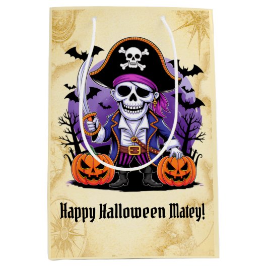 Sac Cadeau Moyen Spooky Skeleton Pirate Halloween (Devant)