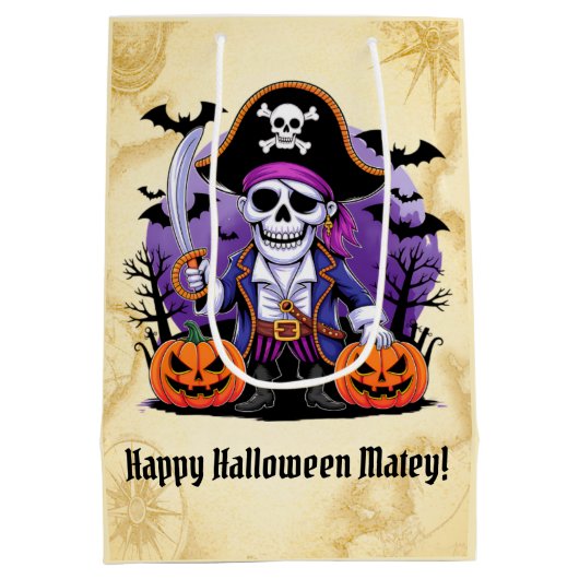 Sac Cadeau Moyen Spooky Skeleton Pirate Halloween (Dos)