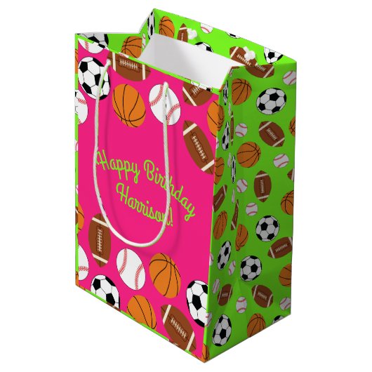 Sac Cadeau Moyen Sports Anniversaire Fête Enfants Cute Rose Girls (Dos Angle)