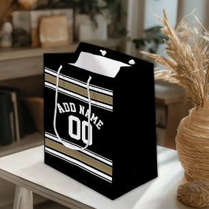 Sac Cadeau Moyen Sports Jersey Black and Gold Strips Nom Numéro