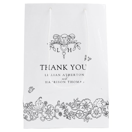 Sac Cadeau Moyen Spring fleur de lis élégant mono mariage merci (Dos)