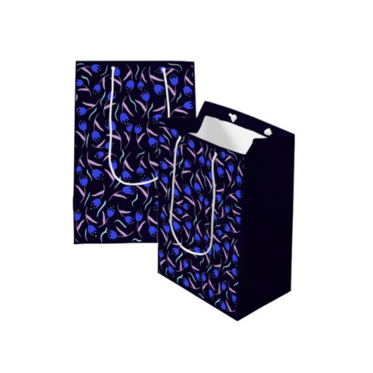Sac Cadeau Moyen Spring Floral Pattern Dark Blue