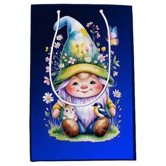 Sac Cadeau Moyen Spring Gnome with Bunny and Bluebird (Devant)