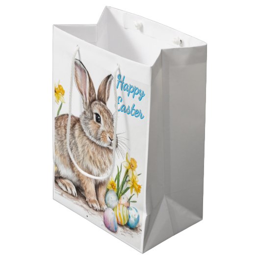 Sac Cadeau Moyen Springtime Happy Easter Rabbit  (Devant Angle)