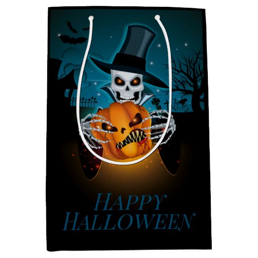 Sac Cadeau Moyen Squelette de chapeau éffrayant (Devant)