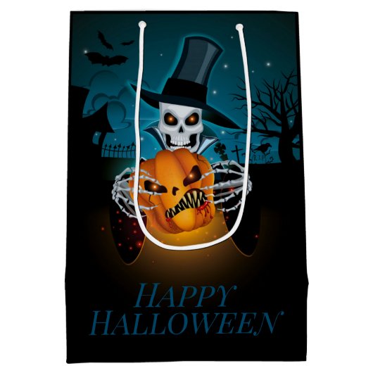 Sac Cadeau Moyen Squelette de chapeau éffrayant (Dos)