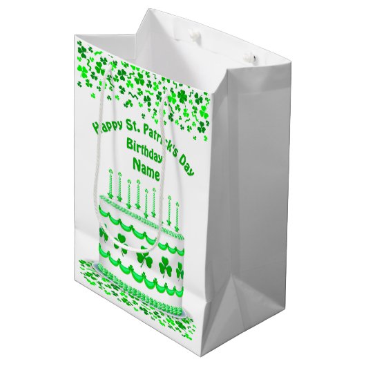 Sac Cadeau Moyen St Patrick's Day Birthday Cake Customizable Candle (Devant Angle)