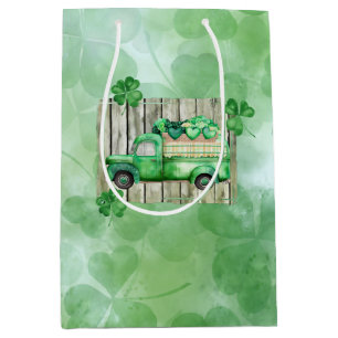 Sac Cadeau Moyen St. Patrick's Day Irlandais Clovers Camion Vintage