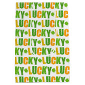 Sac Cadeau Moyen St. Patrick's Day Luck Shamrock Plaid Typographie (Dos)