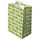 Sac Cadeau Moyen St. Patrick's Day Luck Shamrock Plaid Typographie (Dos Angle)