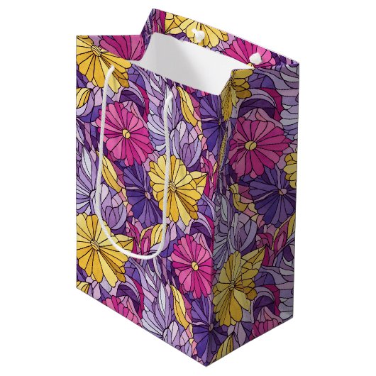 Sac Cadeau Moyen Stained Glass Abstract Purple Yellow Pink (Devant Angle)