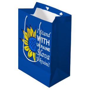Sac Cadeau Moyen Stand With Ukraine, Ukrainian Flag Sunflower