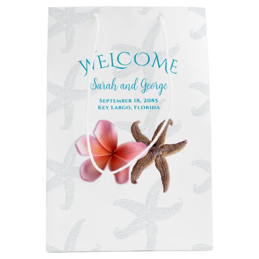 Sac Cadeau Moyen Starfish en Plumeria Destination Mariage Bienvenue (Devant)