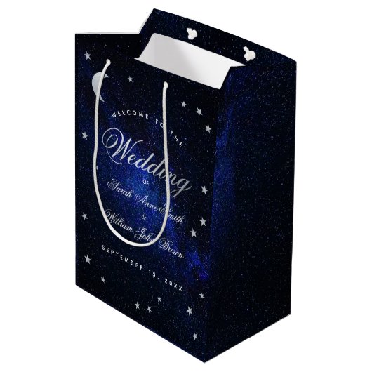 Sac Cadeau Moyen Stars & Moon Celestin Bleu Mariage de nuit Bienven (Dos Angle)