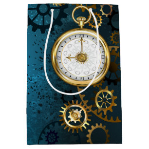 Sac Cadeau Moyen Steampunk Arrière - plan turquoise avec Gears