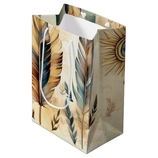 Sac Cadeau Moyen Stick de médecine des plumes tribales Aztec (Devant Angle)