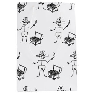 Sac Cadeau Moyen Stickman Pirate Avec Poitrine Au Trésor