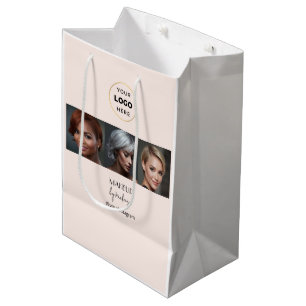 Sac Cadeau Moyen Studio de Maquillage Photo Logo Script Noir Rose B