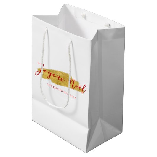 Sac Cadeau Moyen Style Chic Gold Foil Joyeux Noel Noël (Devant Angle)