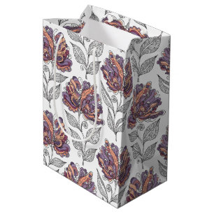 Sac Cadeau Moyen Style d'art de griffonnage abstrait floral rose vi