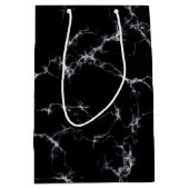 Sac Cadeau Moyen Style marbre élégant4 - Noir et blanc (Devant)